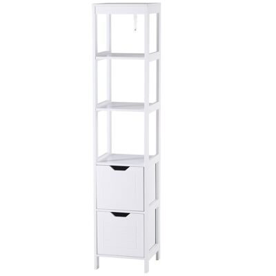 Meuble colonne rangement salle de bain dim. 30L x 30l x 144H cm 2 tiroirs 3 étagères MDF blanc