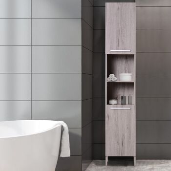 Meuble colonne rangement salle de bain dim. 30L x 32l x 172H cm 2 placards avec étagère + 2 niches MDF imitation bois gris 2