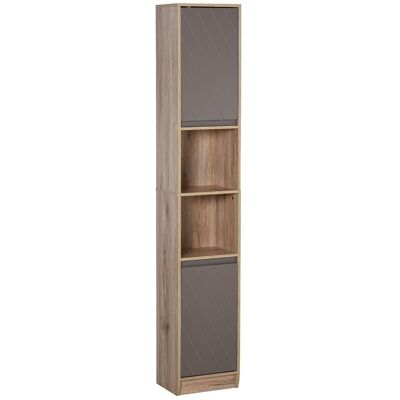 Cozy style bathroom storage column cabinet dim. 30L x 24W x 170H cm 2 doors shelf 2 niches light gray oak
