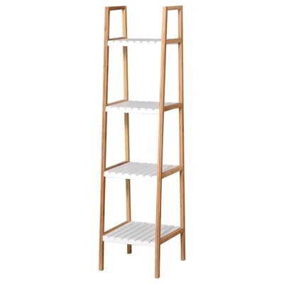 Bamboo bathroom shelf 4 levels with slats dim. 35L x 36W x 138H cm white pine wood