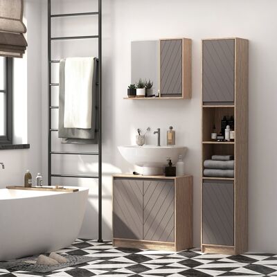 Bathroom cabinet - vanity unit - 2-door cupboard with shelf - dim. 60L x 30W x 59H cm - light gray oak particle board