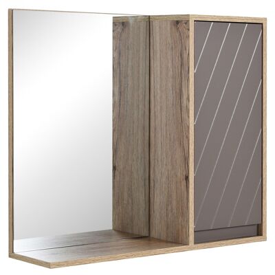 Bathroom mirror with shelf and cupboard - integrated fixing system - light gray oak particle board