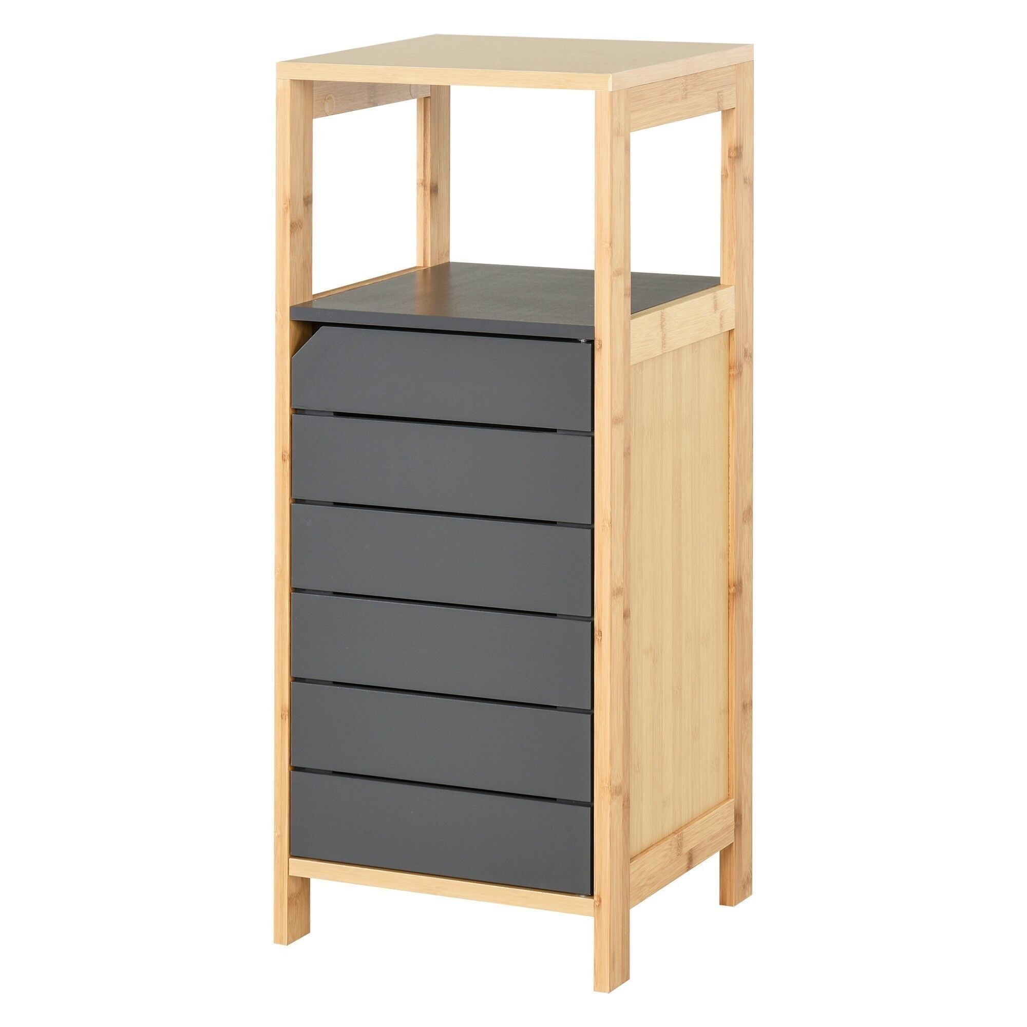Gemütlicher Aufbewahrungssäulenschrank für Badezimmer, Maße: 32 L x 30 B x 80 H cm, Nischenregaltür aus grauem Bambus