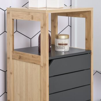 Meuble colonne rangement salle de bain style cosy dim. 32L x 30l x 80H cm porte étagères niche bambou gris 5