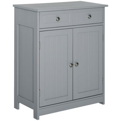 Floor standing bathroom cabinet 2 doors with adjustable shelf 2 drawers gray MDF metal button handles
