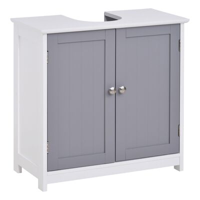 Badezimmerschrank – Waschtischunterschrank – 2-türiger Schrank mit Regal – Maße 60 L x 30 B x 60 H cm – weißgraues MDF