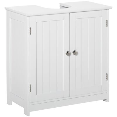 Meuble vasque - meuble sous-vasque - 2 portes rainurées avec étagère réglable - poignées métal chromé - dim. 60L x 30l x 60H cm - MDF blanc