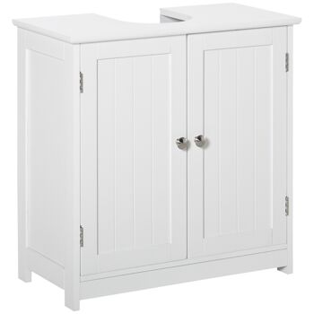 Meuble vasque - meuble sous-vasque - 2 portes rainurées avec étagère réglable - poignées métal chromé - dim. 60L x 30l x 60H cm - MDF blanc 1