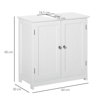 Meuble vasque - meuble sous-vasque - 2 portes rainurées avec étagère réglable - poignées métal chromé - dim. 60L x 30l x 60H cm - MDF blanc 3