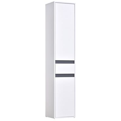 Mueble columna de almacenamiento de baño de estilo moderno 2 armarios 3 estantes y cajón deslizante tablero de partículas blanco