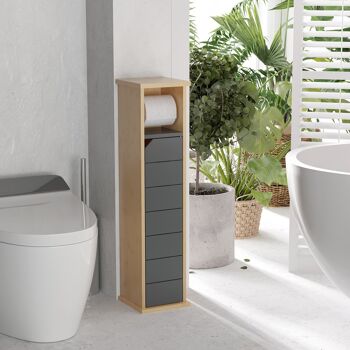 Support papier toilette - porte-papier toilette - armoire pour papier toilette - 2 niveaux + sortie papier MDF gris bambou 4