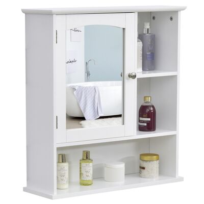 Mueble de pared baño mueble con espejo mueble de almacenamiento inodoro 1 nicho puerta + estantes laterales MDF blanco
