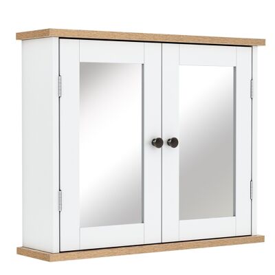 Armoire murale de salle de bain avec étagère réglable et 2 portes avec miroir en MDF - dim. 56I x 14P x 46H cm