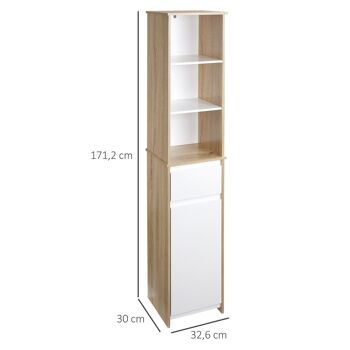 Meuble colonne rangement salle de bain style cosy 3 niches tiroir placard avec étagère blanc aspect chêne clair 3