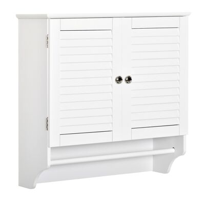 Mueble de pared alto baño o WC - armario 2 puertas de lamas con estante - toallero - MDF blanco