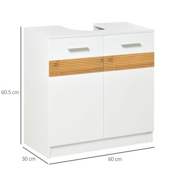 Meuble vasque style cosy chic bandeau 10 bambous placard 2 portes avec étagère MDF dim. 60L x 30l x 60,5H cm blanc 3