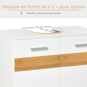 Meuble vasque style cosy chic bandeau 10 bambous placard 2 portes avec étagère MDF dim. 60L x 30l x 60,5H cm blanc 4