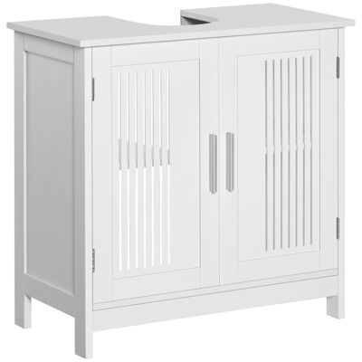 Waschtischunterschrank – Waschtischunterschrank – 2 gerillte Türen mit verstellbarem Regal – Griffe aus Aluminiumlegierung – Maße 60 L x 30 B x 60 H cm – weißes MDF