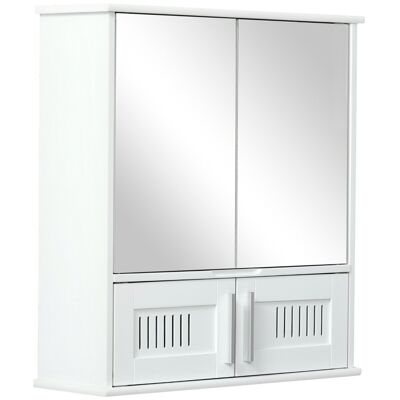Badezimmer-Wandschrank mit Spiegel – Spiegelschrank – Toilettenschrank – 4 Türen, Regal – weißes MDF-Glas