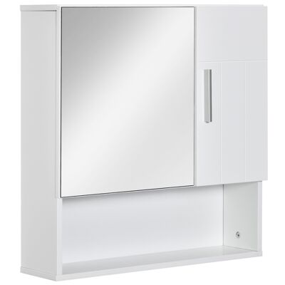 Bathroom mirror wall cabinet - 2 doors, shelves, niche - dim. 54L x 15.2W x 55.3H cm - White MDF