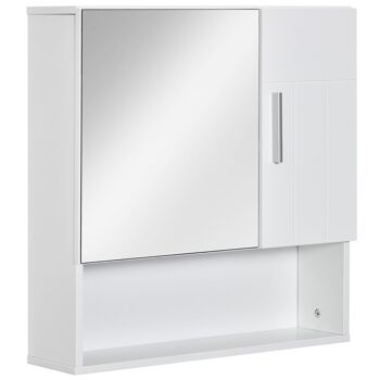 Armoire murale miroir de salle de bain - 2 portes, étagères, niche - dim. 54L x 15,2l x 55,3H cm - MDF blanc 1