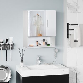 Armoire murale miroir de salle de bain - 2 portes, étagères, niche - dim. 54L x 15,2l x 55,3H cm - MDF blanc 2