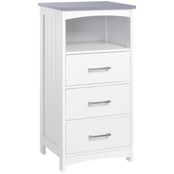 Meuble colonne salle de bain style contemporain - 3 tiroirs, niche - MDF blanc gris 1