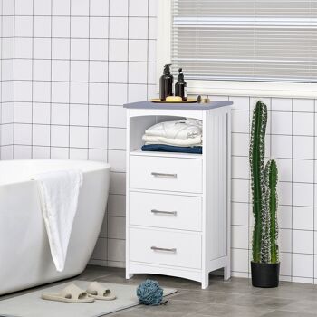 Meuble colonne salle de bain style contemporain - 3 tiroirs, niche - MDF blanc gris 2