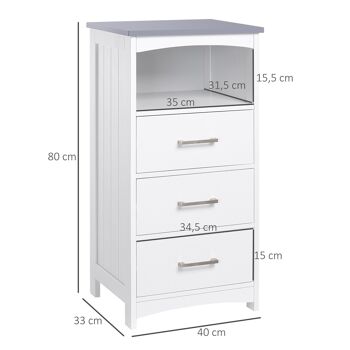 Meuble colonne salle de bain style contemporain - 3 tiroirs, niche - MDF blanc gris 3