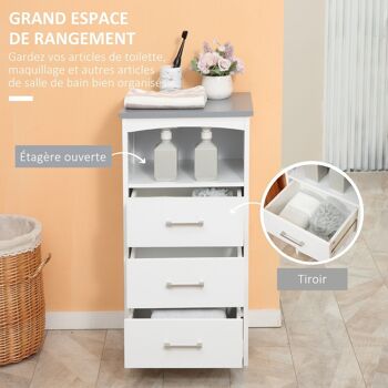 Meuble colonne salle de bain style contemporain - 3 tiroirs, niche - MDF blanc gris 4