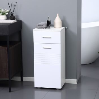 Meuble bas de salle de bain placard porte avec étagère tiroir coulissant panneaux particules blanc 2