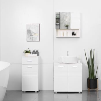 Meuble bas de salle de bain placard porte avec étagère tiroir coulissant panneaux particules blanc 4