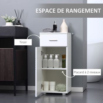 Meuble bas de salle de bain placard porte avec étagère tiroir coulissant panneaux particules blanc 5