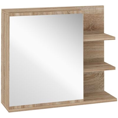 Bathroom mirror cabinet with shelf - 3 side shelves - wall installation kit supplied - light oak look particleboard