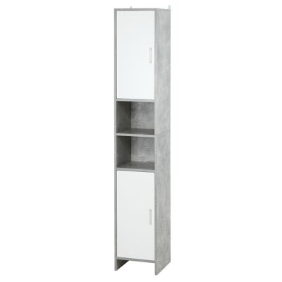 Aufbewahrungs-Säulenschrank für das Badezimmer, Maße: 30 L x 30 B x 180 H cm, 2 Schränke mit Regal + 2 Nischen aus Spanplatten in weißer Zementoptik