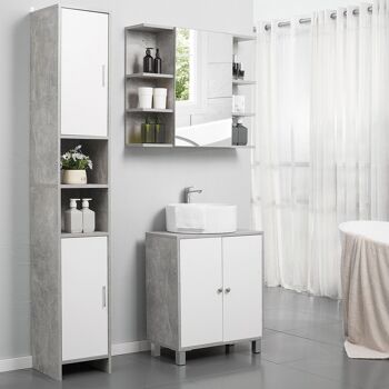 Meuble colonne rangement salle de bain dim. 30L x 30l x 180H cm 2 placards avec étagère + 2 niches panneaux particules aspect ciment blanc 2