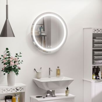Miroir salle de bain lumineux LED 35 W - dim. Ø 60 x 4H cm - fonction anti-buée, interrupteur tactile, luminosité réglable - alu. verre 2
