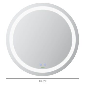 Miroir salle de bain lumineux LED 35 W - dim. Ø 60 x 4H cm - fonction anti-buée, interrupteur tactile, luminosité réglable - alu. verre 3