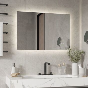 Miroir salle de bain lumineux LED 42 W - dim. 90L x 3l x 60H cm - fonction anti-buée, interrupteur tactile, luminosité réglable - alu. verre 2