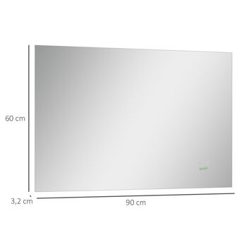 Miroir salle de bain lumineux LED 42 W - dim. 90L x 3l x 60H cm - fonction anti-buée, interrupteur tactile, luminosité réglable - alu. verre 3