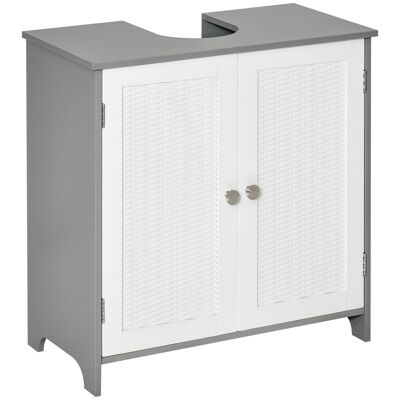 Bathroom furniture - vanity unit - 2-door woven resin look cupboard with shelf - gray white MDF