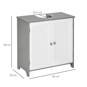Meuble salle de bain - meuble sous-vasque - placard 2 portes aspect résine tressée avec étagère - MDF blanc gris 3