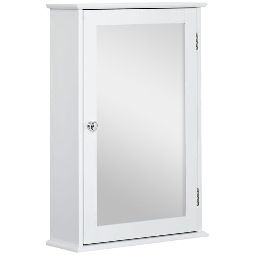 Armoire murale de salle de bain avec miroir - armoire à glace - placard de rangement toilettes - 1 porte, 2 étagères - verre MDF blanc