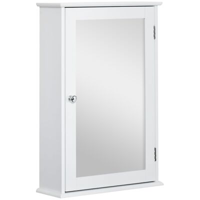 Mueble de pared de baño con espejo - mueble con espejo - mueble de almacenamiento para inodoro - 1 puerta, 2 estantes - vidrio MDF blanco