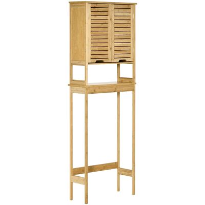 WC cabinet cabinet above toilets cozy style dim. 60L x 23W x 173H cm slatted doors bamboo shelf MDF light wood look