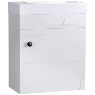 Wall-hung vanity unit - ceramic basin included - 1 door - dim. 40L x 22W x 50H cm - white marble look