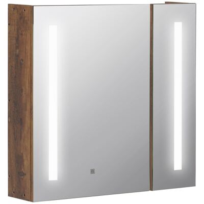 Pensile da bagno design 2 in 1 con specchio illuminato a LED Dim. 70L x 15L x 65H cm MDF effetto legno