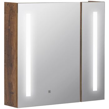 Miroir lumineux LED armoire murale design de salle de bain 2 en 1 dim. 70L x 15l x 65H cm MDF aspect bois 1