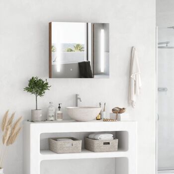 Miroir lumineux LED armoire murale design de salle de bain 2 en 1 dim. 70L x 15l x 65H cm MDF aspect bois 2