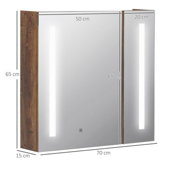 Miroir lumineux LED armoire murale design de salle de bain 2 en 1 dim. 70L x 15l x 65H cm MDF aspect bois 3